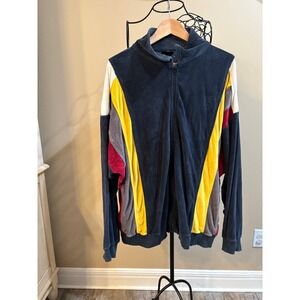 Vintage 90's Velour Track Jacket Color Block Full Zip Retro Style Streetwear XL